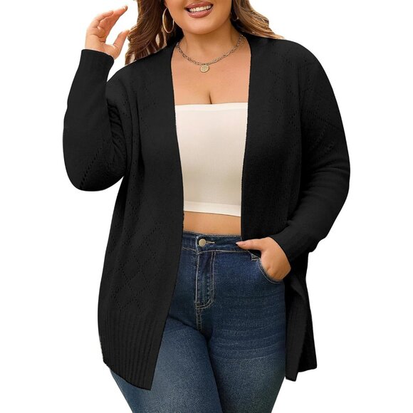 Plus Size Womens Cardigan Sweater Knit Open Front Fall Long Sleeve Coat - Picture 2 of 6